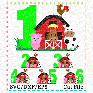 Barn with Animals Birthday Numbers Set svg cutting file, farm animals svg, horse svg, cow svg, pig svg, barn svg, farm svg, farm animals