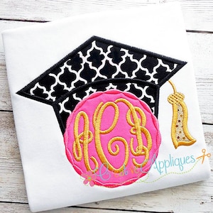 Girl Graduation Cap Monogram Digital Machine Embroidery Applique Design 4 sizes Master Circle Font