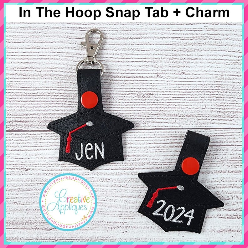 Graduation Cap Snap Tab Keychain in the Hoop Machine Embroidery Design ...