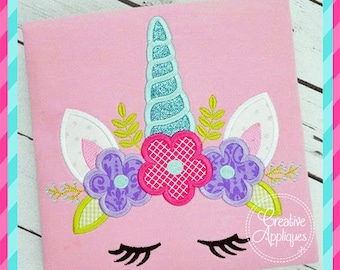 Unicorn Horn Face Flower Crown Digital Machine Embroidery Applique Design 4 SIZES, unicorn applique, unicorn crown embroidery applique