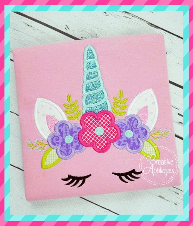 Unicorn Horn Face Flower Crown Digital Machine Embroidery Applique De…