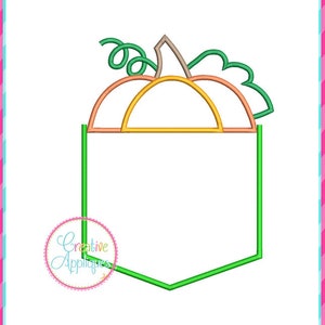Pumpkin Pocket Applique Machine Embroidery Design 9 Sizes, in the hoop pocket embroidery design, pocket applique pattern, applique pocket