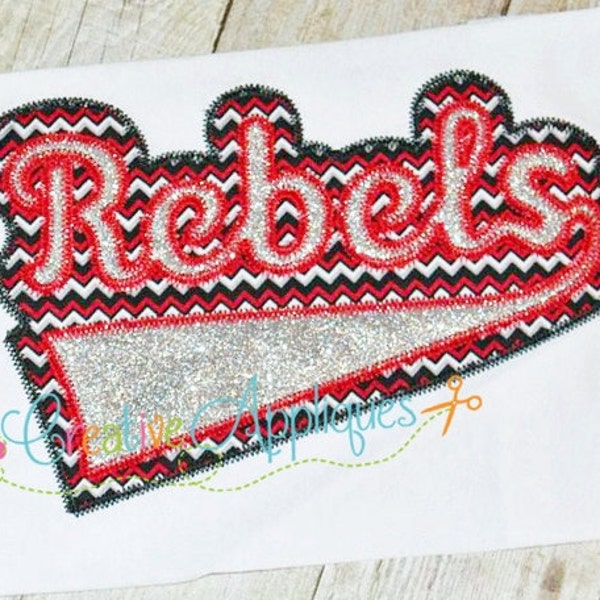 Rebels Digital Machine Embroidery Applique Design 6 sizes, rebels mascot, rebels applique, rebels name, rebels word, rebels team, rebels