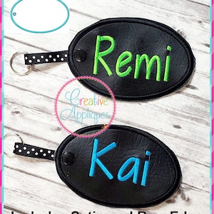 In The Hoop Oval Vertical Tag Machine Embroidery Design 4 Sizes, luggage tag, backpack tag, in the hoop machine embroidery tag