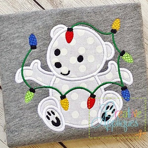 Christmas Polar Bear with Lights Applique Digital  Machine Embroidery Design 4 sizes