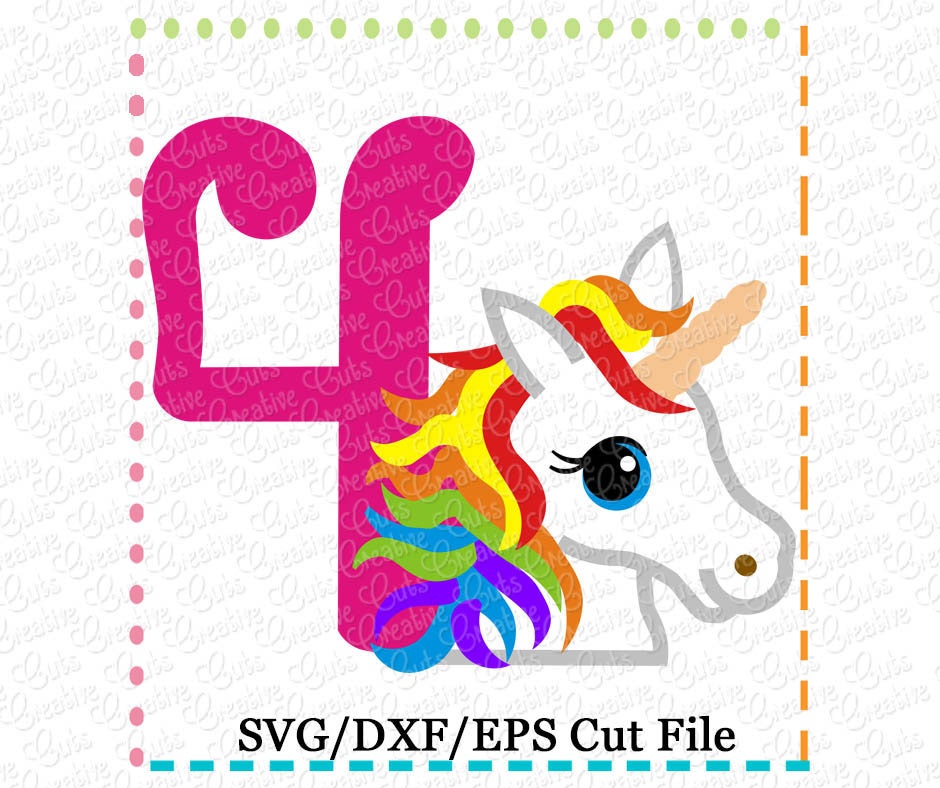 Download Rainbow Unicorn 4th Birthday SVG Cutting File unicorn svg ...