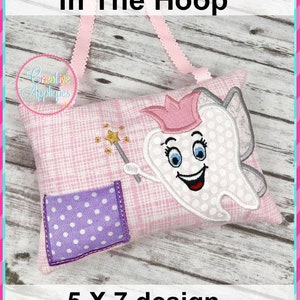 Girl Tooth Fairy Pillow Design In the Hoop Machine Embroidery Design, in the hoop pillow applique design, tooth fairy pillow