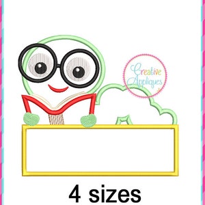 Bookworm Frame Reading Bookworm Frame Machine Embroidery Applique Design 6 Sizes ...