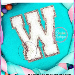 Zigzag Stitch Double Applique Collegiate Alphabet letters A thru Z, numbers Machine Embroidery Applique Design 2&quot; to 8&quot;,  7 Sizes