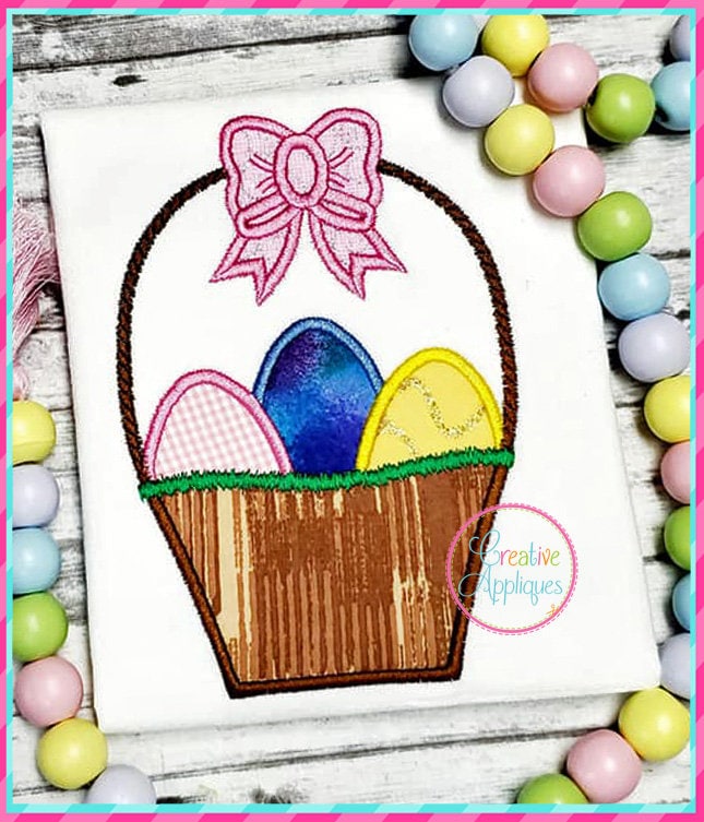 Easter Eggs Basket Machine Embroidery Applique Design, Basket Applique ...