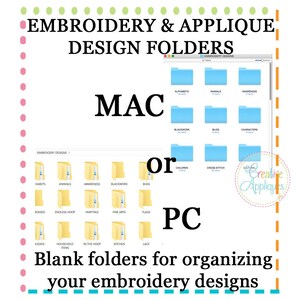 MAC PC 空の刺繍機コンピュータファイルフォルダで刺繍とアップリケのファイルを整理、600以上の空のファイルフォルダをすぐにダウンロード