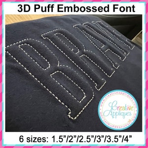 6 SIZES! EMBOSSED 3D Puffy Foam Embroidery Font Machine Embroidery design,  puffy foam embroidery font, foam embroidery font