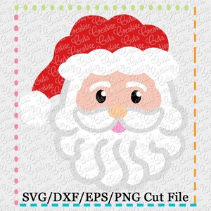 Puede incluir: Una cara de Papá Noel blanca con un gorro rojo, barba blanca y ojos negros. La cara está aislada sobre un fondo blanco.