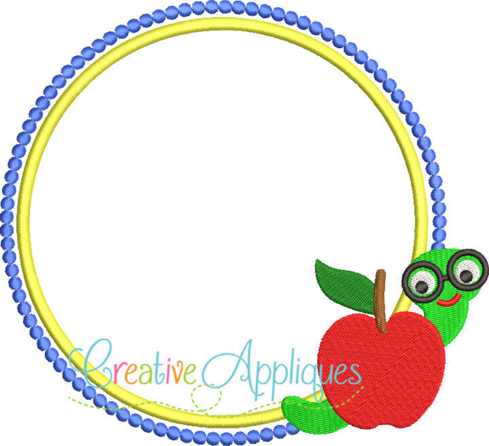 Bookworm Frame Apple Bookworm Monogram Frame Digital Machine Embroidery Applique ...