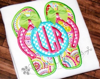 Flip Flops Monogram Machine Embroidery Applique Design 4 sizes (shown with Natural Circle Monogram Embroidery Font sold separately)