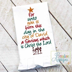 Christmas Tree  Word Art Luke 2:11 Digital Machine Embroidery Design 4 Sizes