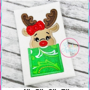 Reindeer Girl FLAT Pocket Applique Machine Embroidery Design 4 Sizes, pocket embroidery design, pocket applique pattern, applique pocket