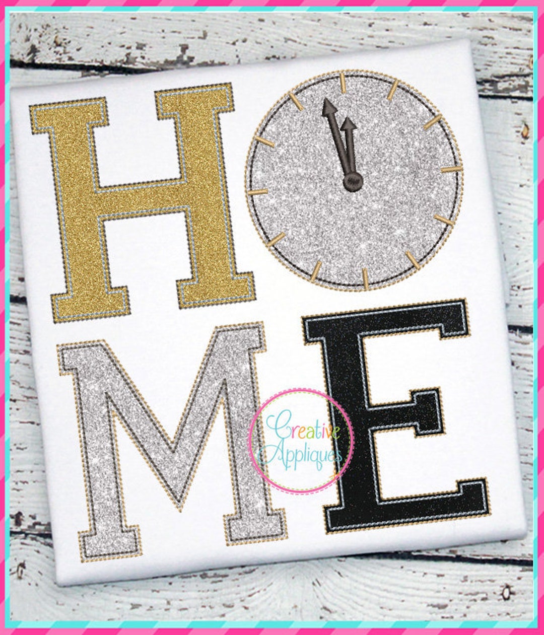 Vintage Stitch Home New Year Clock Digital Machine Embroidery Design 4 ...