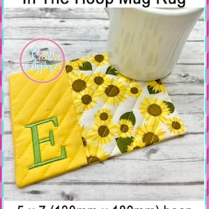 Alphabet Letters Mug Rug In the Hoop Machine Embroidery Design, 5x7 hoop, mug rug, quilted cup mat, mug mat, coaster