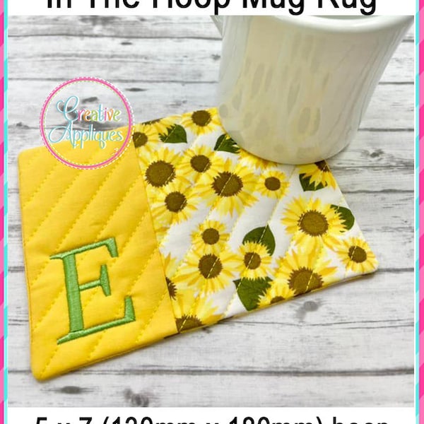 Alphabet Letters Mug Rug In the Hoop Machine Embroidery Design, 5x7 hoop, mug rug, quilted cup mat, mug mat, coaster