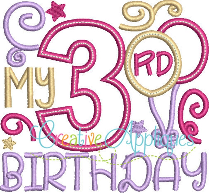 My 3rd birthday applique digital machine jessecmault design 4  etsy