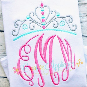 Princess Crown Monogram Topper Machine Embroidery Design 6 Sizes Elegant Master Circle Font