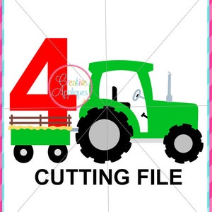 4 歳の誕生日のトラクター SVG、トラクター SVG、トラクター カット ファイル、トラクター番号 4 SVG、トラクター SVG カット ファイル、4 歳の誕生日の番号のトラクター SVG