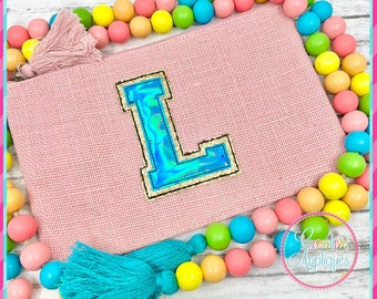Bean Stitch Collegiate Double Applique Letras del alfabeto, Bordado a máquina Applique Design 2 "a 8", 9 tamaños, letras universitarias, atlético