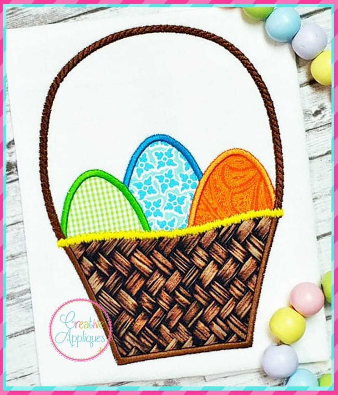 Easter Eggs Basket Machine Embroidery Applique Design, Basket Applique
