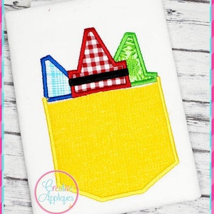 Crayon Pocket Applique Machine Embroidery Design 9 Sizes, in the hoop pocket embroidery design, pocket applique pattern, applique pocket