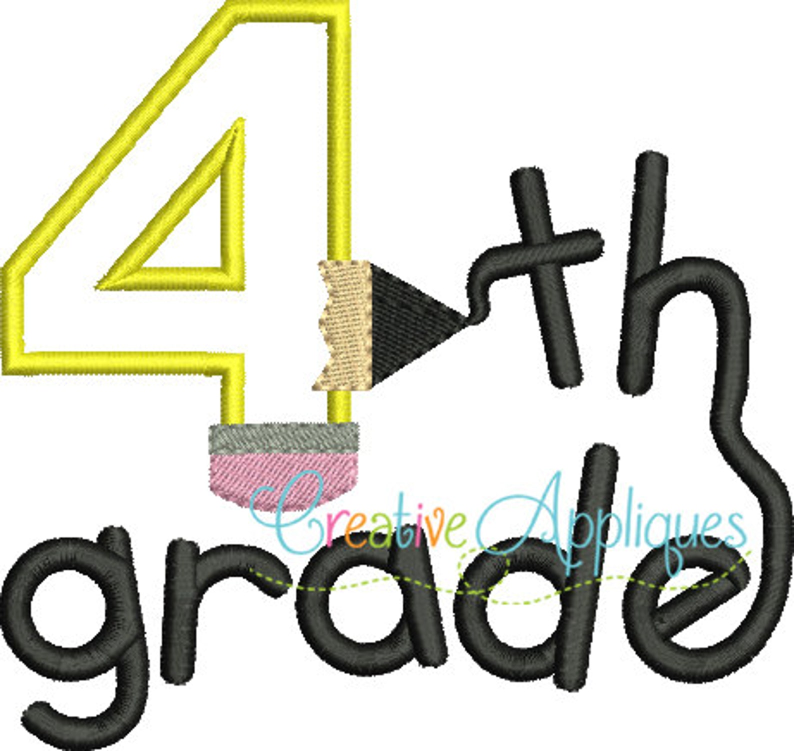 4th Fourth Grade Pencil Digital Machine Embroidery Applique - Etsy