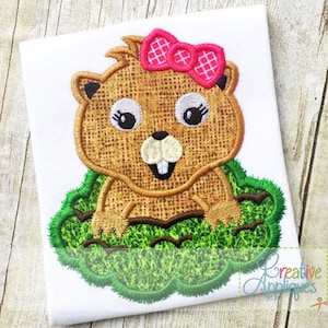 Groundhog Girl Applique Digital Machine Embroidery Applique Design 4 Sizes, groundhog day applique, groundhog applique, february 2 applique