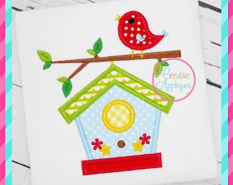 Birdhouse Digital Machine Embroidery Applique Design 4 Sizes, birdhouse applique, applique birdhouse, bird applique, birdhouse embroidery