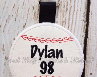 Baseball Bag Tag In The Hoop Design, key fob tag design, baseball embroidery, in the hoop bag tag design, machine embroidery design