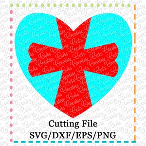 Könnte beinhalten: Eine digitale Schneidedatei mit einem Herz, in dem sich ein rotes Kreuz befindet. Das Herz ist blau und das Kreuz ist rot. Das Design ist perfekt zum Erstellen von Bastelarbeiten, Dekorationen und vielem mehr.
