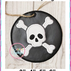 Bones Skull Tag In The Hoop Tag Machine Embroidery Design 4 Sizes, luggage tag, backpack tag, in the hoop machine embroidery tag, halloween