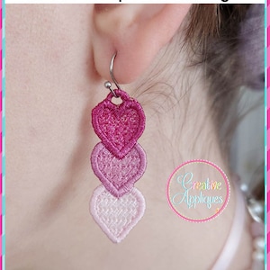 Hearts Stacked FSL Earrings Embroidery Machine Design, embroidery file, embroidery design, free standing lace, in the hoop