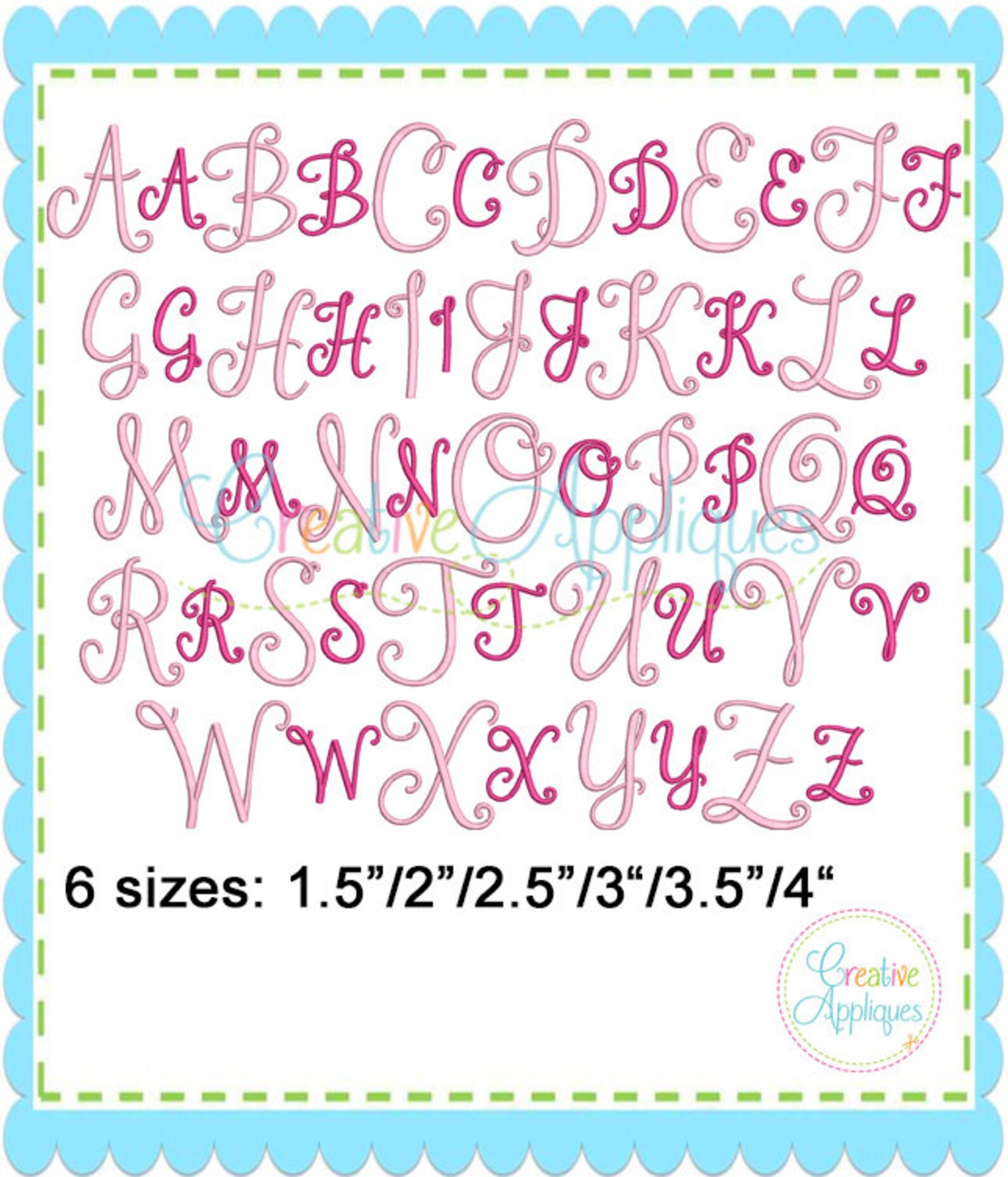 6 SIZES!!! Stylish Script Monogram Embroidery Font, Alphabet Font ...