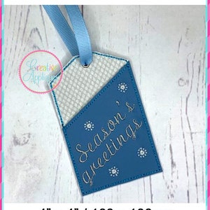 Season&#39;s Greetings In The Hoop Gift Card Holder Embroidery Design, Gift Card Holder, Tag In the Hoop Machine Embroidery Design, gift Card