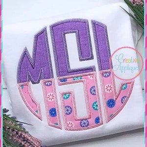 Split 3 Letter Circle Applique Monogram Embroidery Alphabet Font Digital Machine Embroidery, circle monogram font, split circle monogram