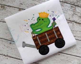 Gator Wagon Machine Embroidery Design, alligator applique design, alligator embroidery design, machine embroidery applique design mardi gras