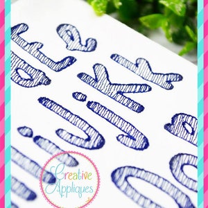 10 Sizes Sketch Embroidery Alphabet Font Digital Machine Embroidery, A thru Z, numbers, bean stitch font, triple stitch font, running stitch