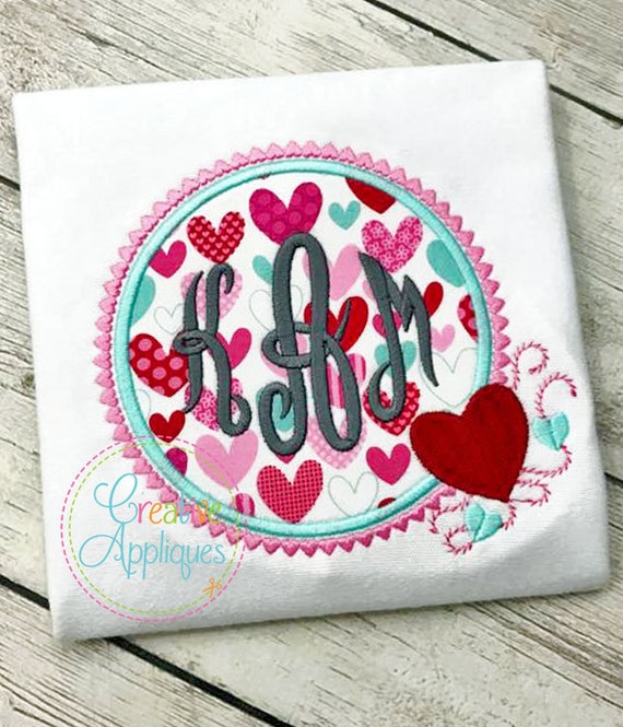 Valentine's Day heart flowers monogram frame machine embroidery