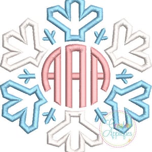 Snowflake Applique Natural Circle Monogram Embroidery Font Digital Machine Embroidery Design 5 Sizes, monogram embroidery font