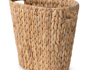 Wicker Trash Can, Handwoven Water Hyacinth Trash Can, Wicker Waste Basket For Bathroom, Office, Bedroom, Living Room, Small Space 1 Pack