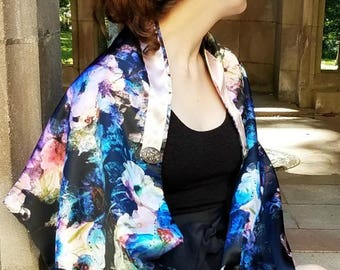 Handmade Floral Satin Tallit, Prayer Shawl for Ladies or Girls, Bat Mitzvah Tallis
