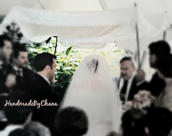 Ivory Chuppah with Lace Edge, Hand-held Chuppah for Jewish Wedding, Venetian Lace Huppah, Chuppa, Huppa, Wedding Canopy