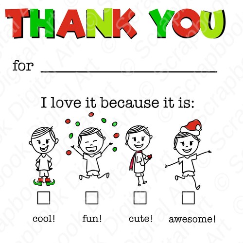 PRINTABLE Thank You Cards for Kids Fill in the Blanks Thank - Etsy