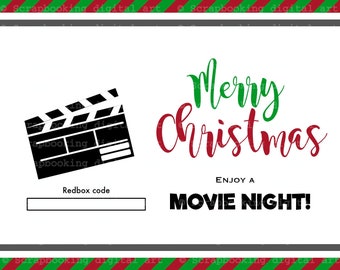 Imprimible - Etiqueta de tarjeta de regalo Redbox 4x5, tarjeta imprimible, disfrute de una noche de cine. Tarjeta de Navidad