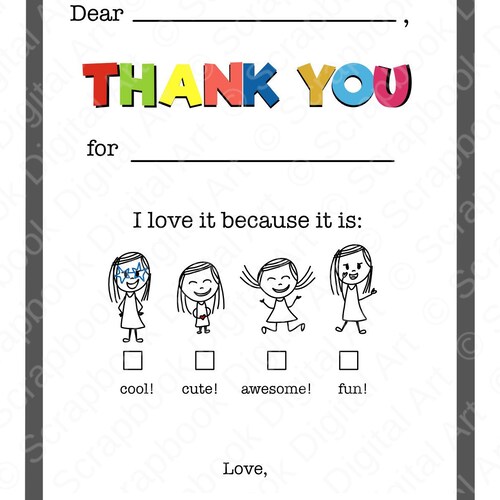 Fill in the Blank Thank You Cards. Printable Thank You Card. | Etsy